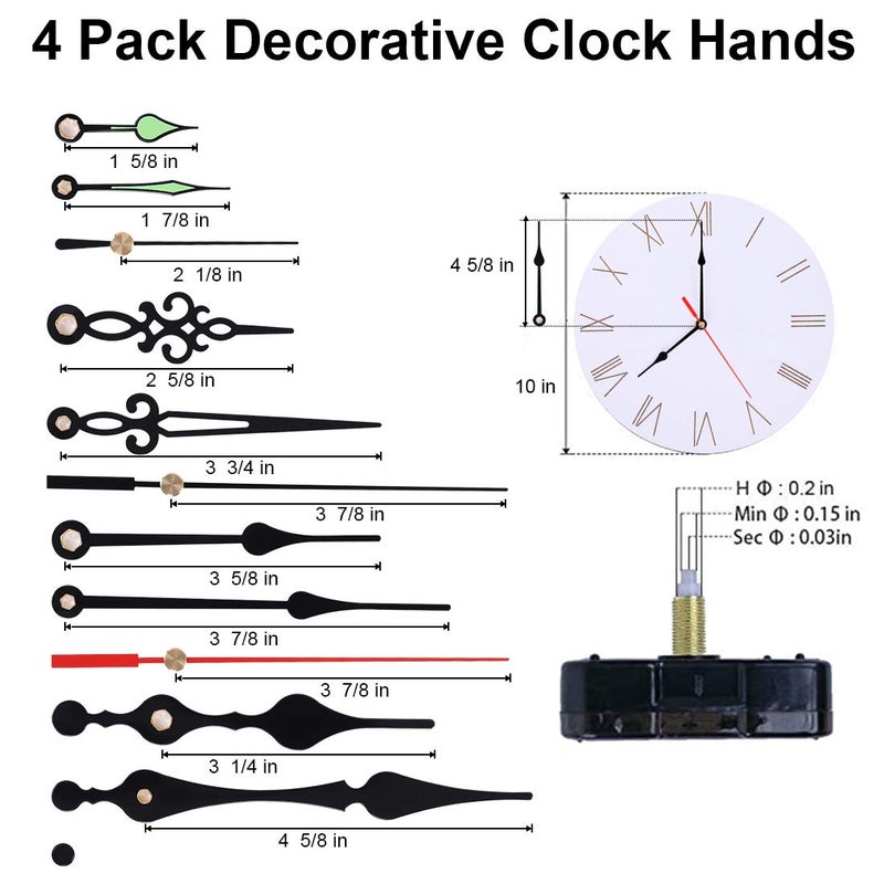 EMOON 2 Pack Non Ticking Clock Mechanism with 4 Pack Clock Hands, Clock Movement Motor Kit for Clock Repair, Replacement and Custom Clock (Total Shaft Length 7/8 in) - Image 3